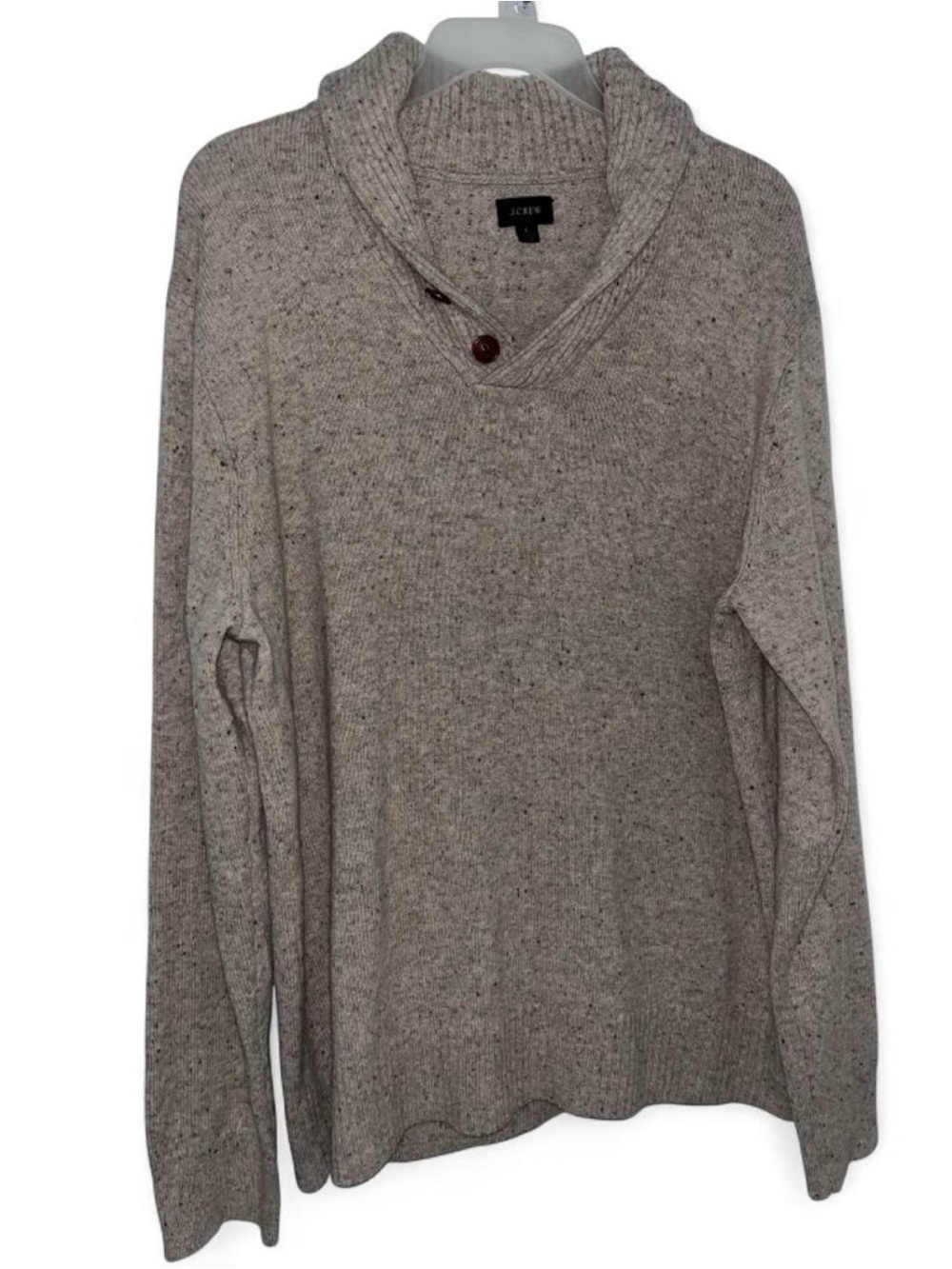 J. Crew Men's V-Neck Button Shawl Sweater - Heather Oatmeal
